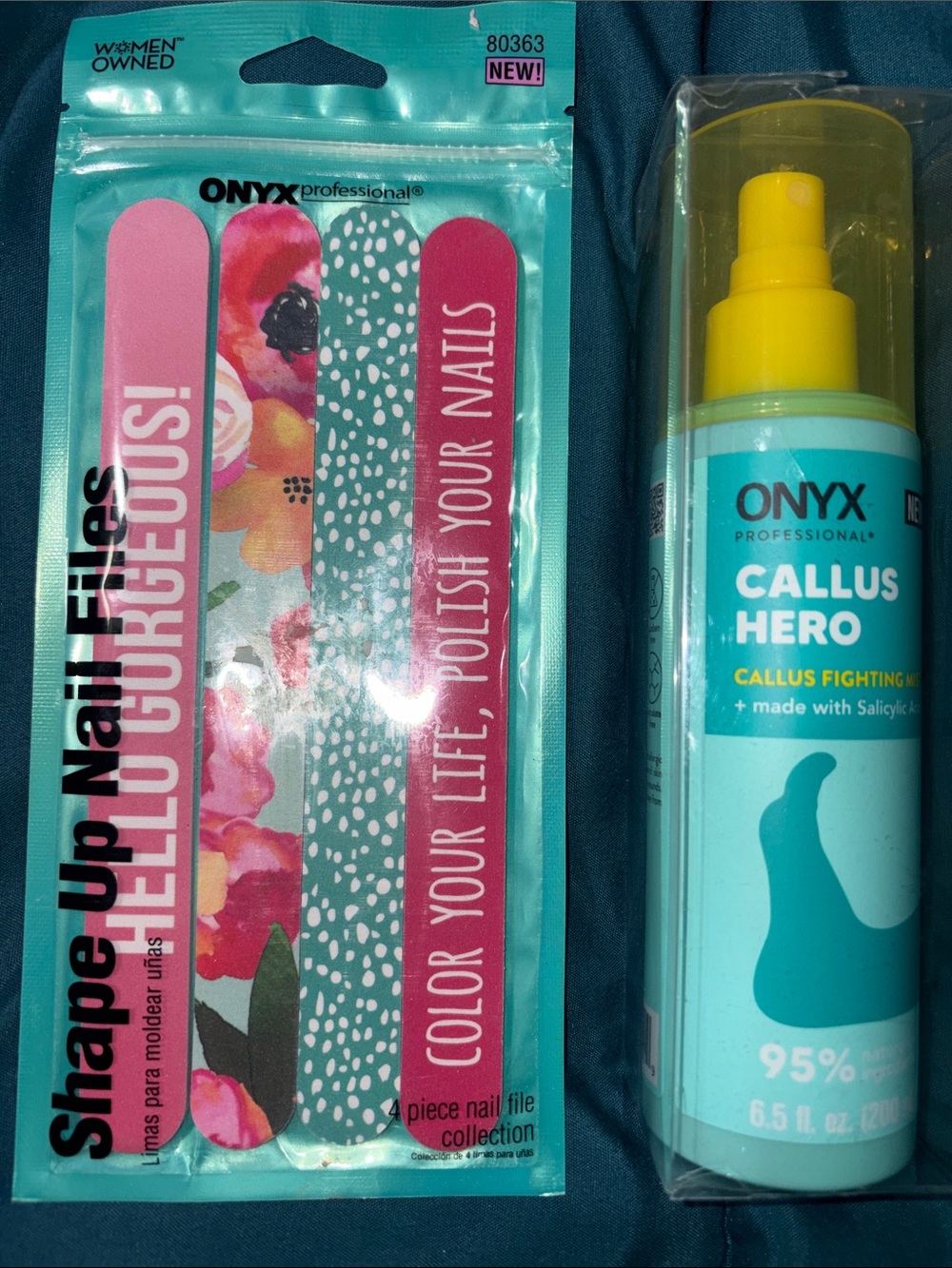 Onyx Callus Hero Foot Spray 6.5 Fl oz & Floral Nail File Set - 4pk